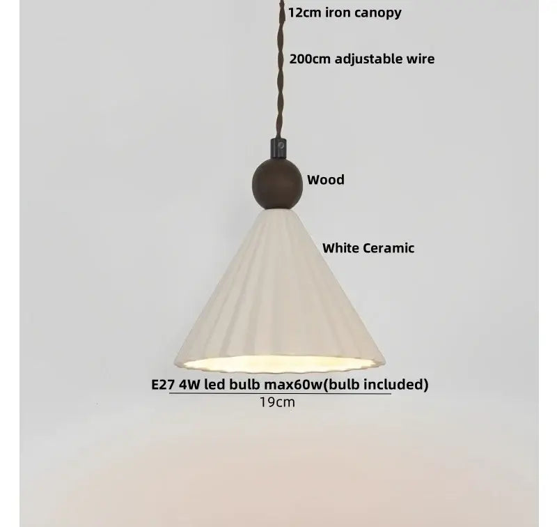 Modern white ceramic and wood pendant light fixture kitchen decor