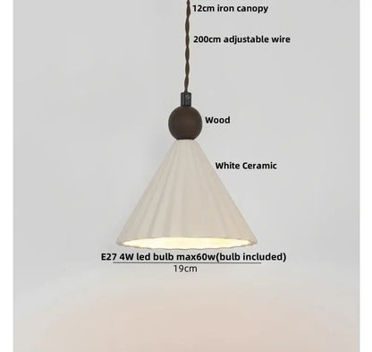 Modern white ceramic and wood pendant light fixture kitchen decor