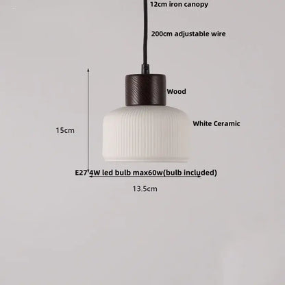 Modern white ceramic and wood pendant light fixture kitchen decor