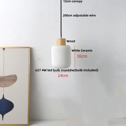 Modern white ceramic and wood pendant light fixture kitchen decor