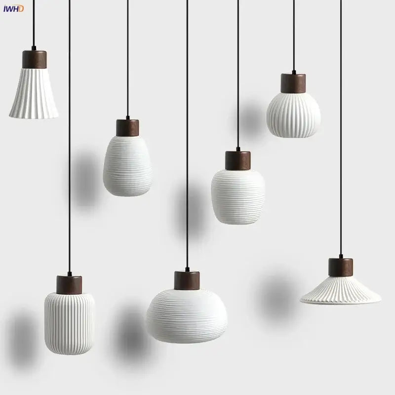 Modern white ceramic and wood pendant light fixture kitchen decor