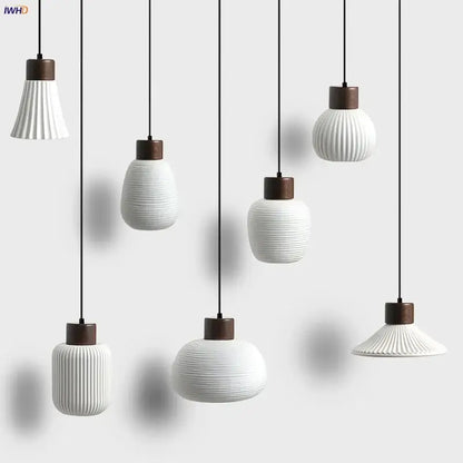 Modern white ceramic and wood pendant light fixture kitchen decor