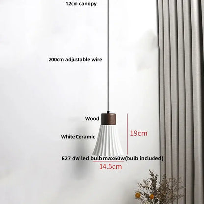 Modern white ceramic and wood pendant light fixture kitchen decor
