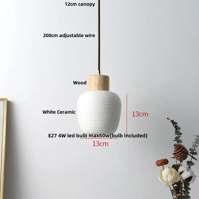 Modern white ceramic and wood pendant light fixture kitchen decor