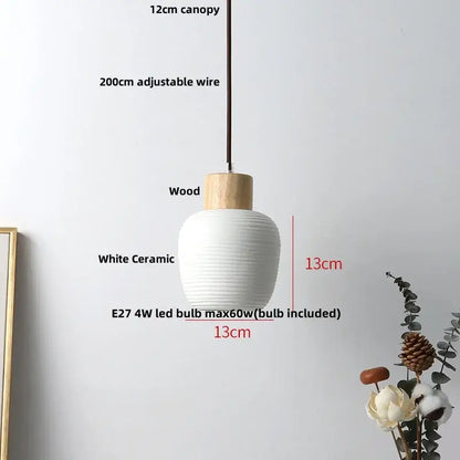 Modern white ceramic and wood pendant light fixture kitchen decor