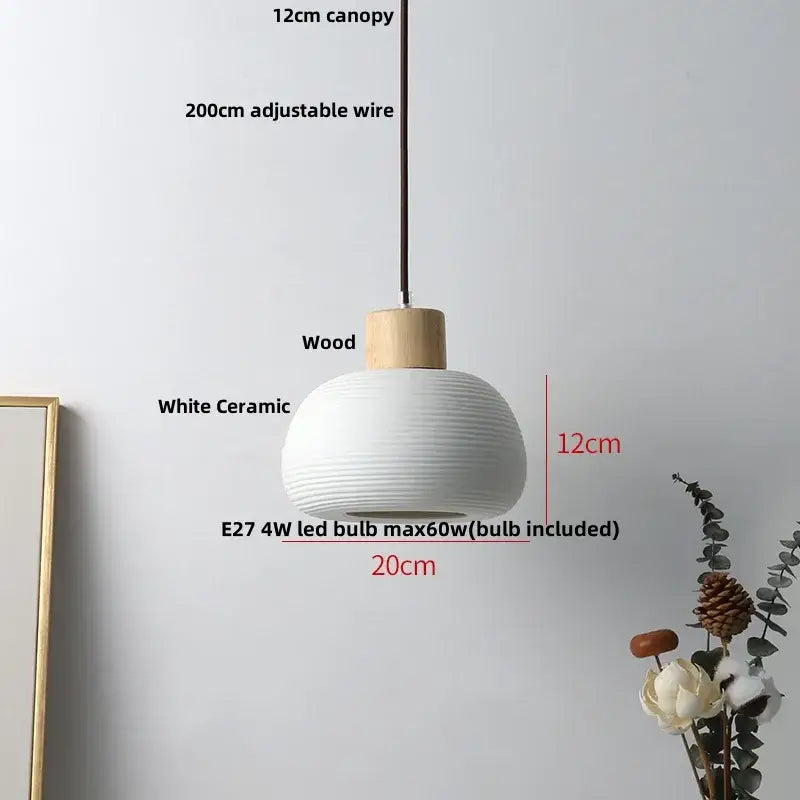 Modern white ceramic and wood pendant light fixture kitchen decor