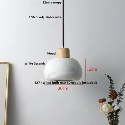 Modern white ceramic and wood pendant light fixture kitchen decor