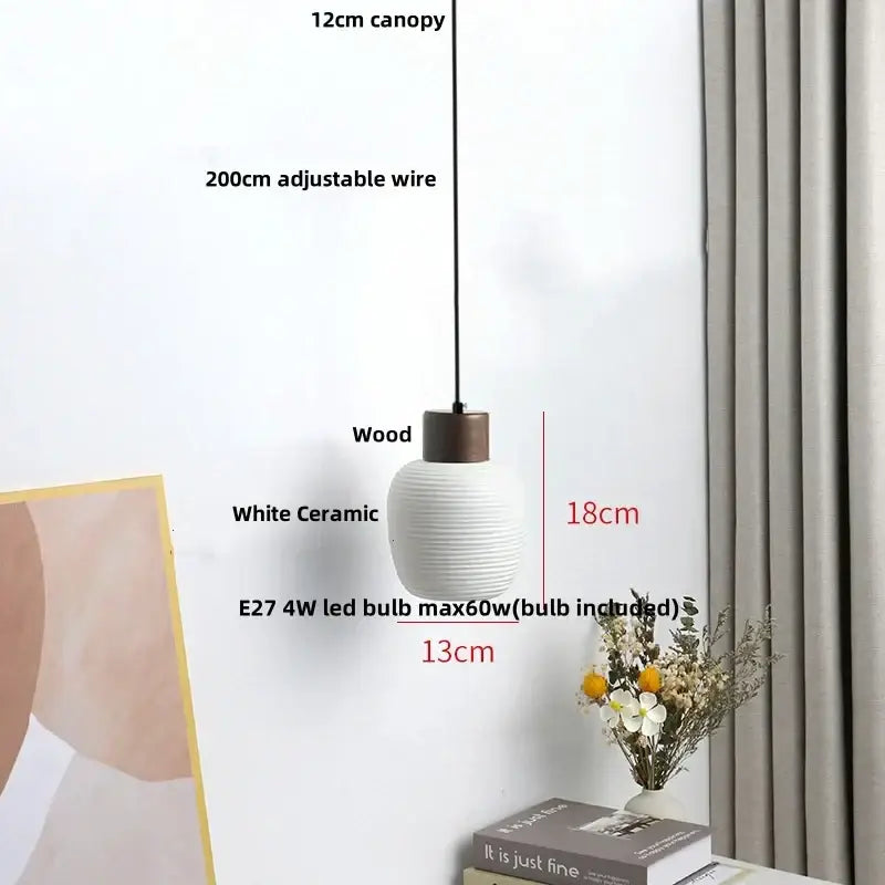 Modern white ceramic and wood pendant light fixture kitchen decor