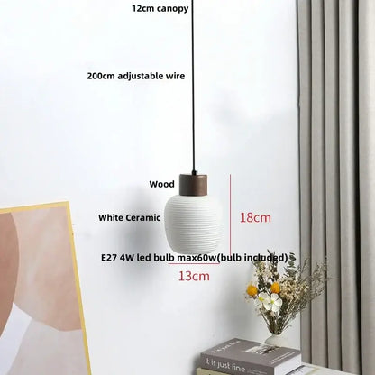 Modern white ceramic and wood pendant light fixture kitchen decor