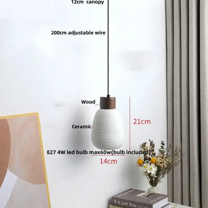 Modern white ceramic and wood pendant light fixture kitchen decor