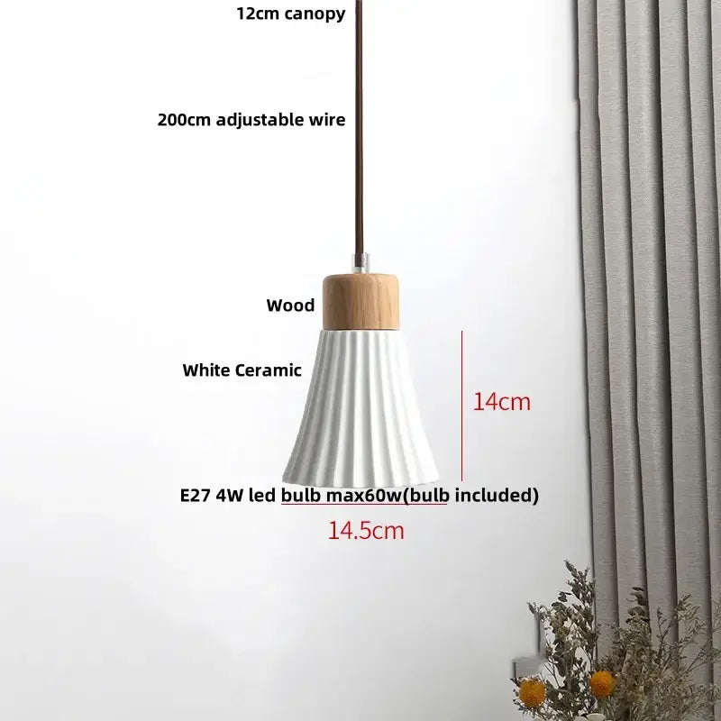 Modern white ceramic and wood pendant light fixture kitchen decor