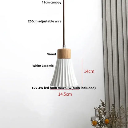 Modern white ceramic and wood pendant light fixture kitchen decor