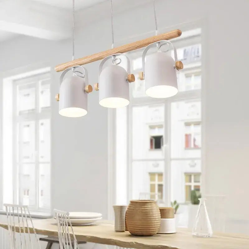 Modern white ceramic and wooden iron art pendant lamp dining room