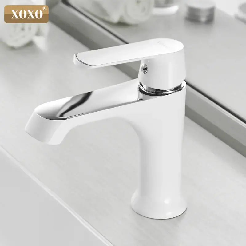 Modern white ceramic basin faucet bathroom mixer with chrome accents