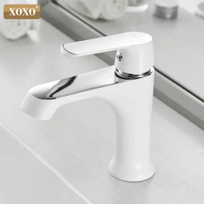 Modern white ceramic basin faucet bathroom mixer with chrome accents