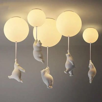 Modern white ceramic bear led ceiling light for kids bedroom