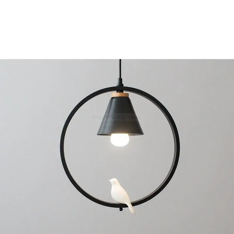 Modern white ceramic bird iron ring pendant light bedroom