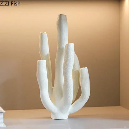 Modern white ceramic coral landscape sculpture living room candelabra