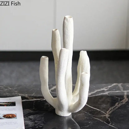 Modern white ceramic coral landscape sculpture living room candelabra