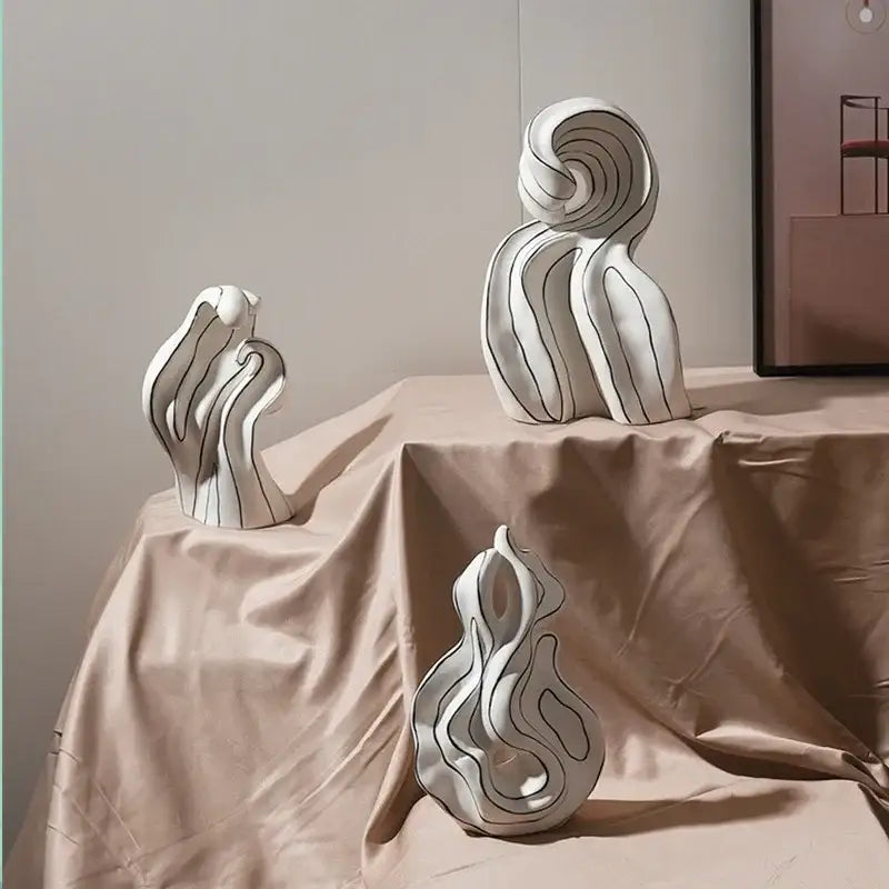 Modern white ceramic curl sculpture living room decor