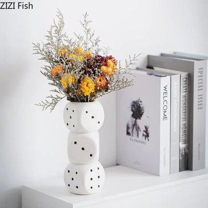 Modern white ceramic dice vase desk decor for living room