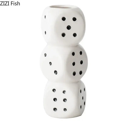 Modern white ceramic dice vase desk decor for living room