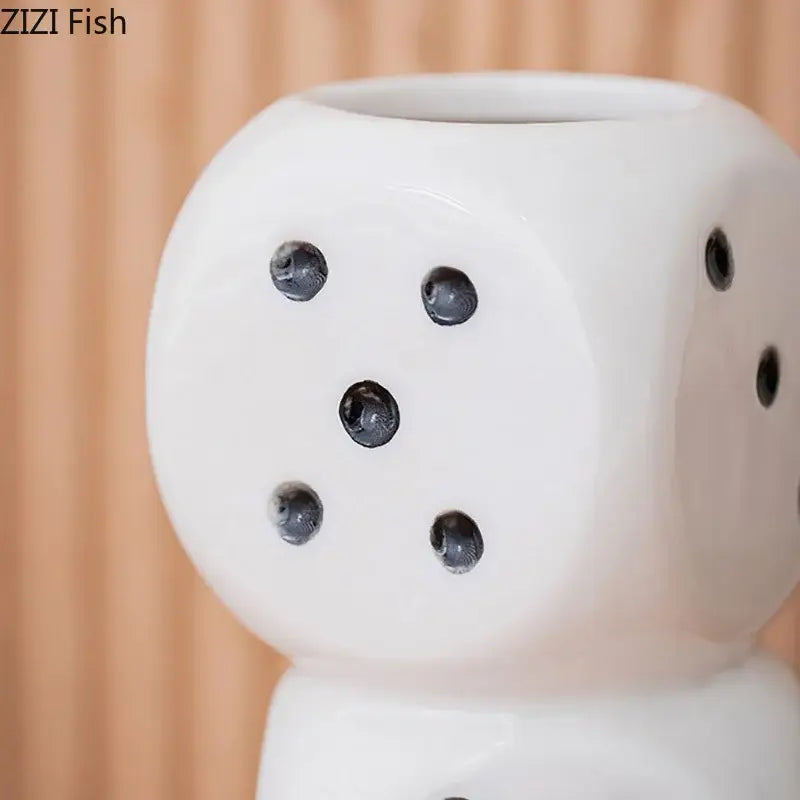 Modern white ceramic dice vase desk decor for living room