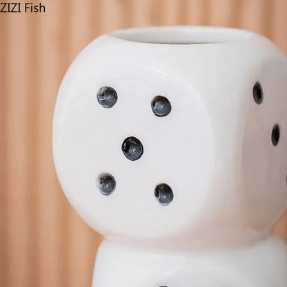 Modern white ceramic dice vase desk decor for living room