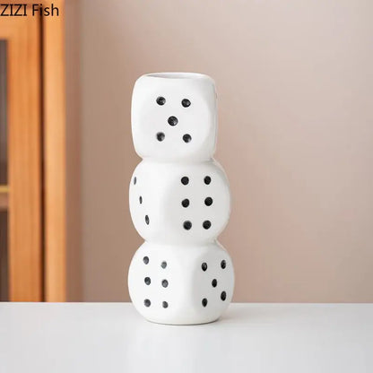 Modern white ceramic dice vase desk decor for living room