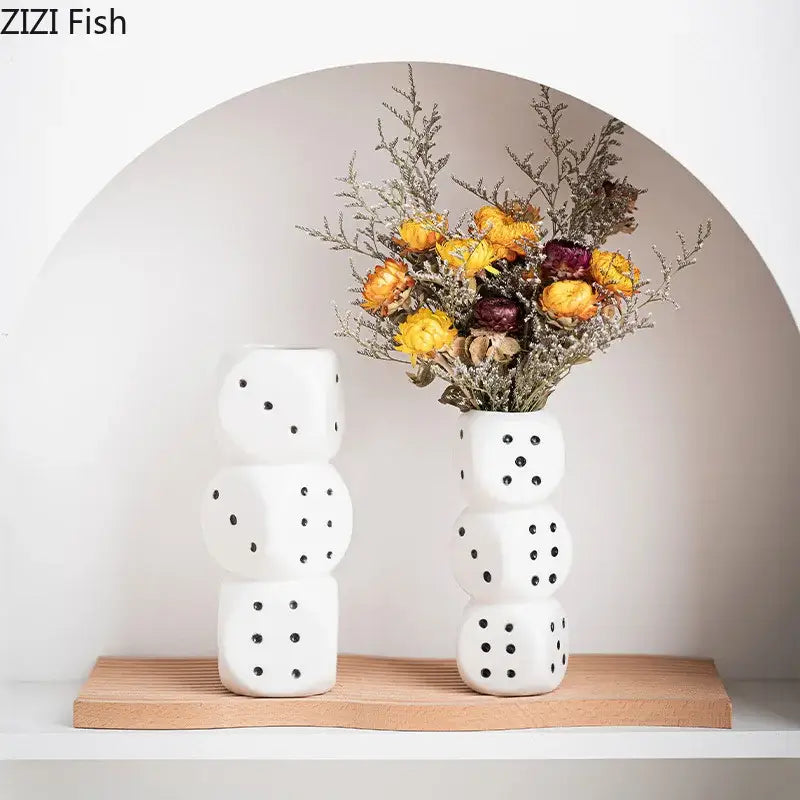 Modern white ceramic dice vase desk decor for living room