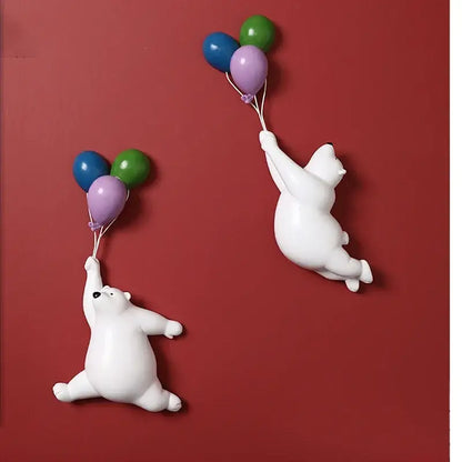 Modern white ceramic flying bear figurines kids bedroom decor