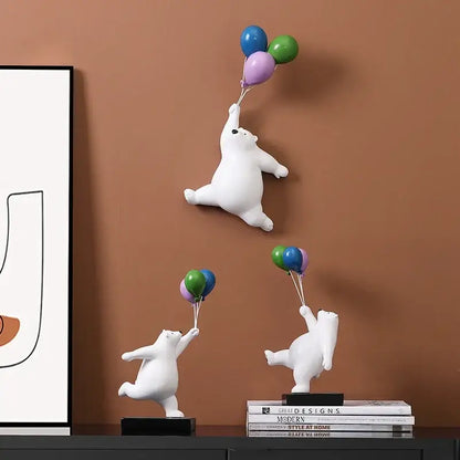 Modern white ceramic flying bear figurines kids bedroom decor