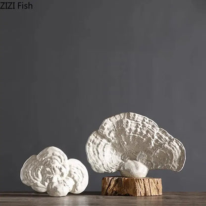 Modern white ceramic ganoderma lucidum sculpture living room decor