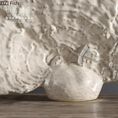 Modern white ceramic ganoderma lucidum sculpture living room decor