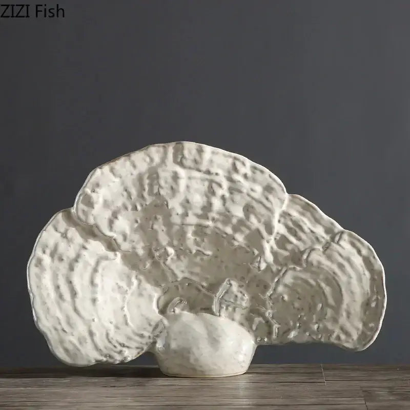 Modern white ceramic ganoderma lucidum sculpture living room decor
