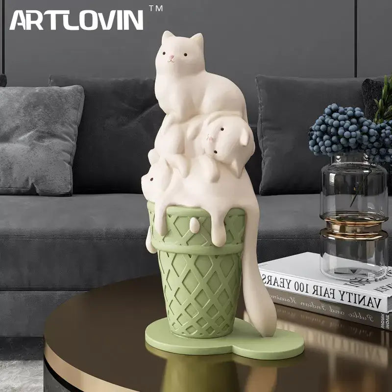 Modern white ceramic ice cream cat sculpture living room decor