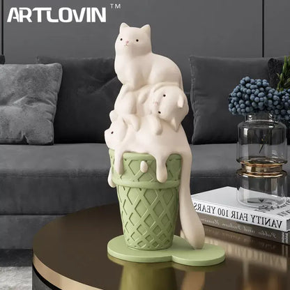Modern white ceramic ice cream cat sculpture living room decor