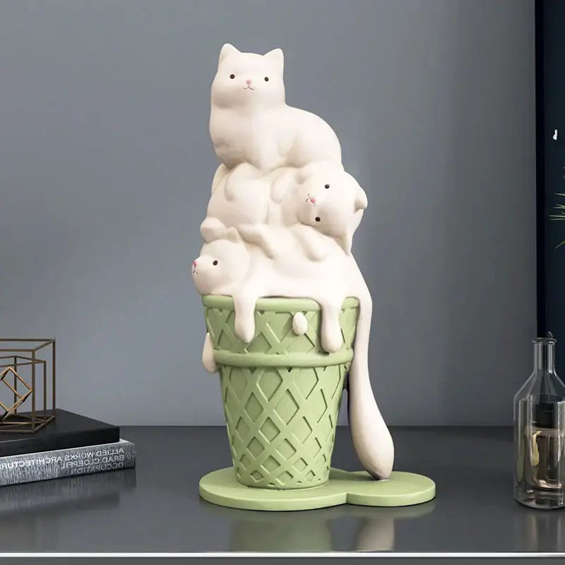 Modern white ceramic ice cream cat sculpture living room decor