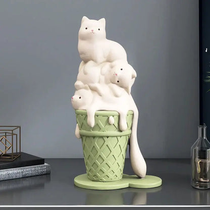 Modern white ceramic ice cream cat sculpture living room decor