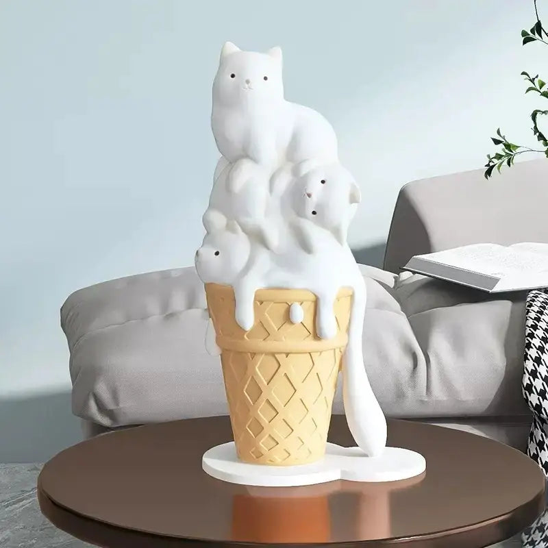 Modern white ceramic ice cream cat sculpture living room decor
