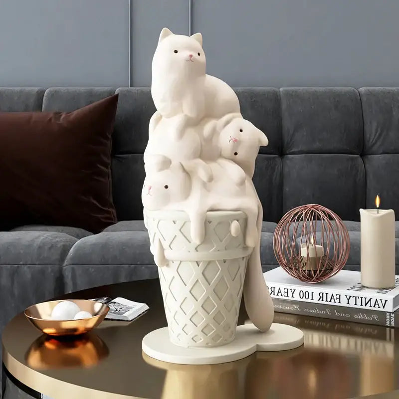 Modern white ceramic ice cream cat sculpture living room decor