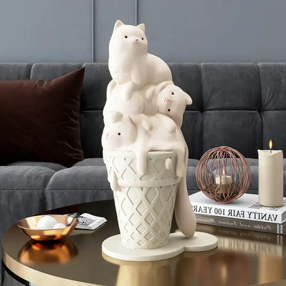 Modern white ceramic ice cream cat sculpture living room decor
