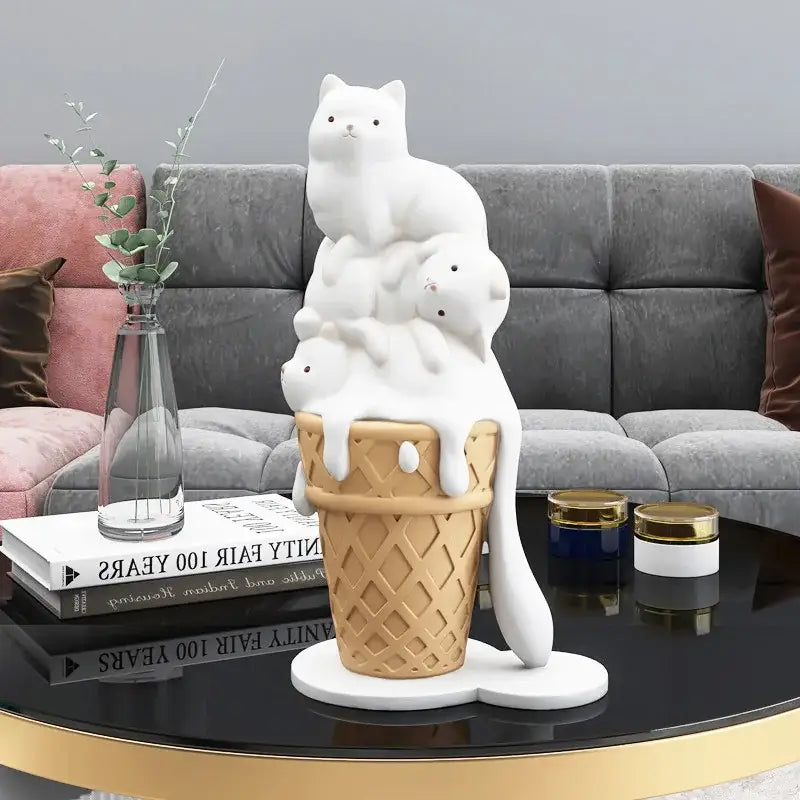 Modern white ceramic ice cream cat sculpture living room decor