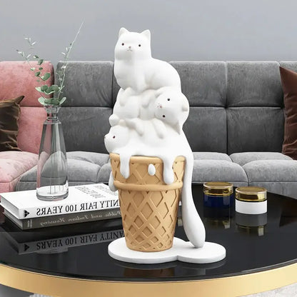 Modern white ceramic ice cream cat sculpture living room decor