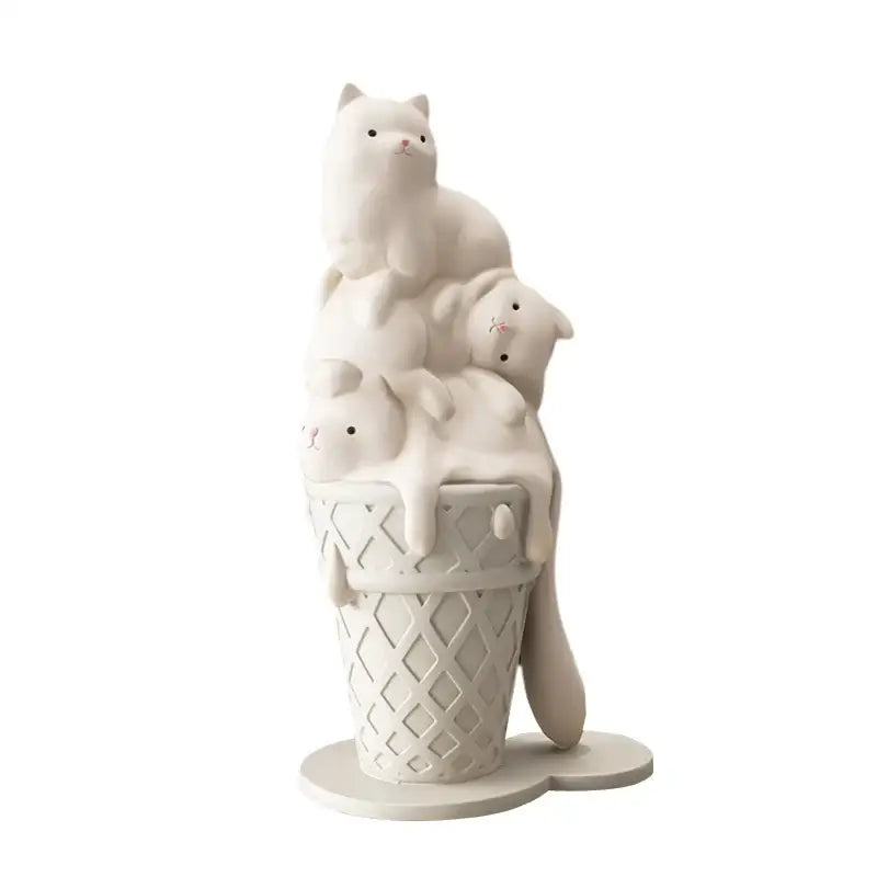 Modern white ceramic ice cream cat sculpture living room decor