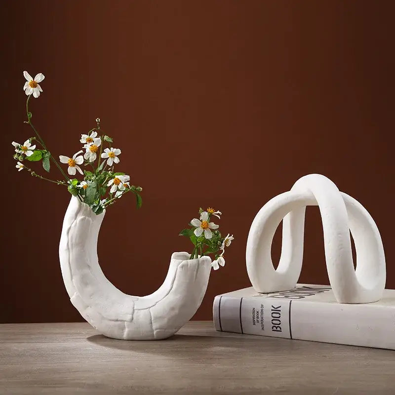Modern white ceramic infinity symbol vase living room decor