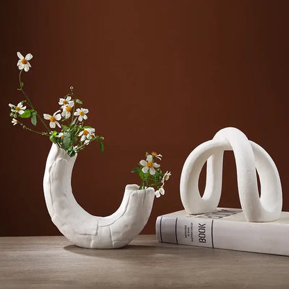 Modern white ceramic infinity symbol vase living room decor