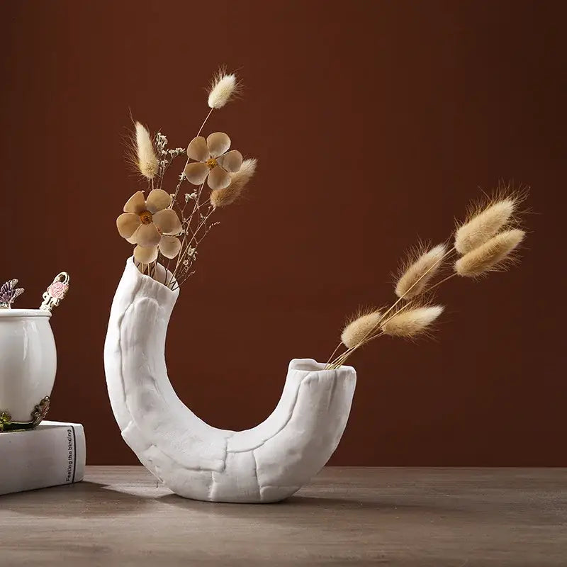 Modern white ceramic infinity symbol vase living room decor
