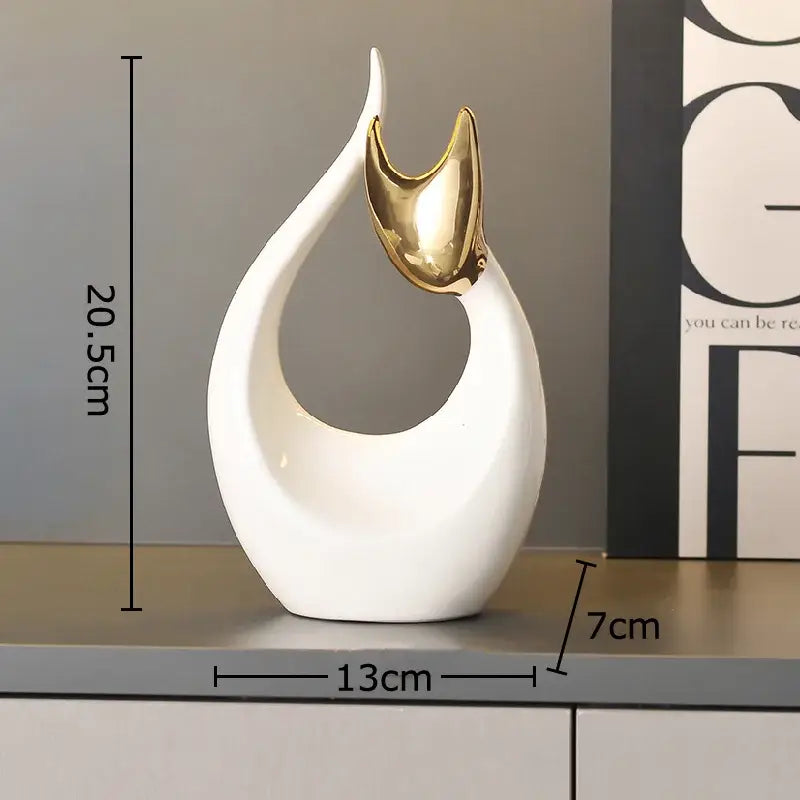 Modern white ceramic kitten statue gold ears living room decor