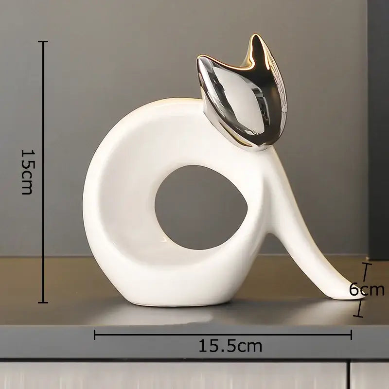 Modern white ceramic kitten statue gold ears living room decor
